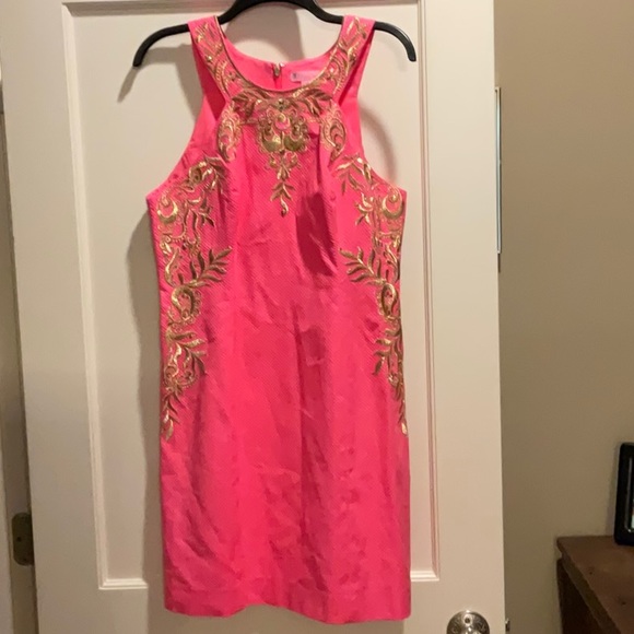 Lily Pulitzer Tina Embroidered Stretch Shift Dress in Coral Sunset size 10 - Picture 8 of 9